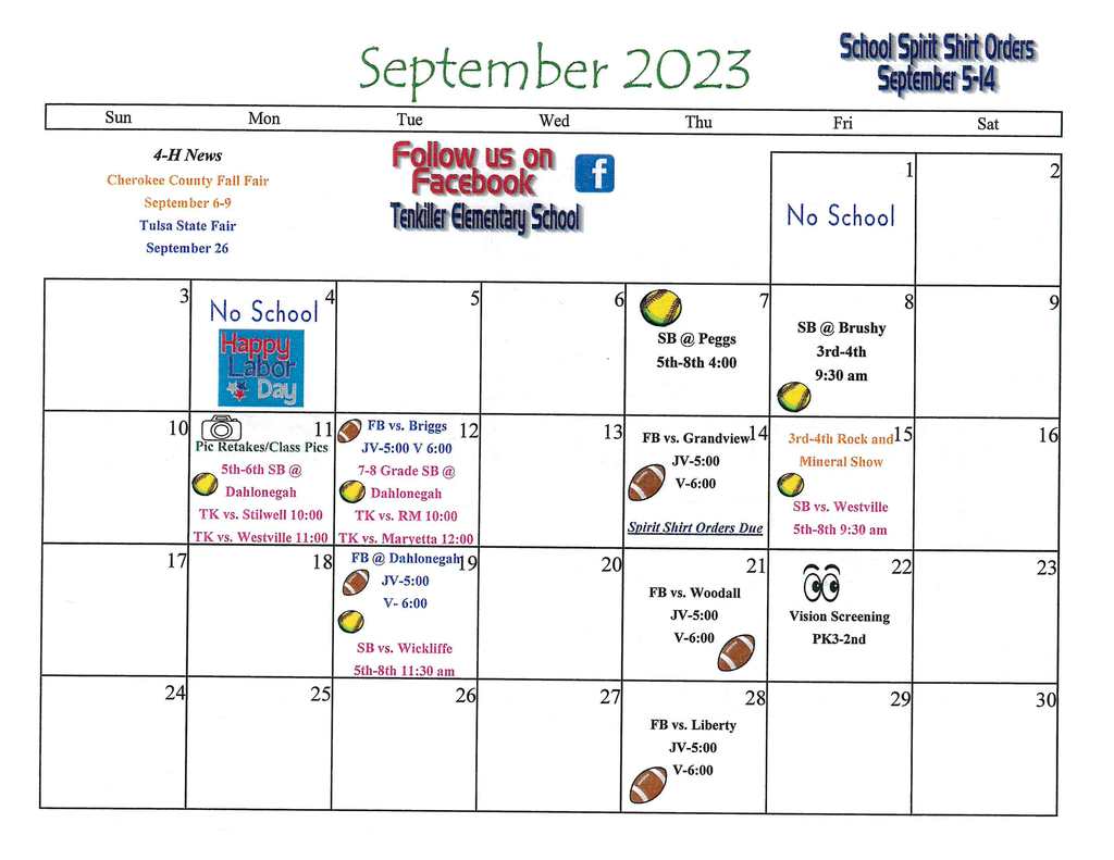 Sept. Activity Calendar