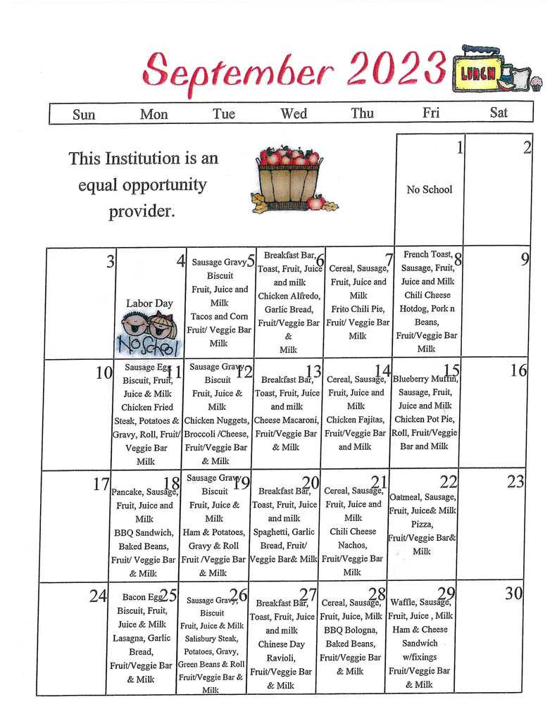 Sept. Lunch Menu